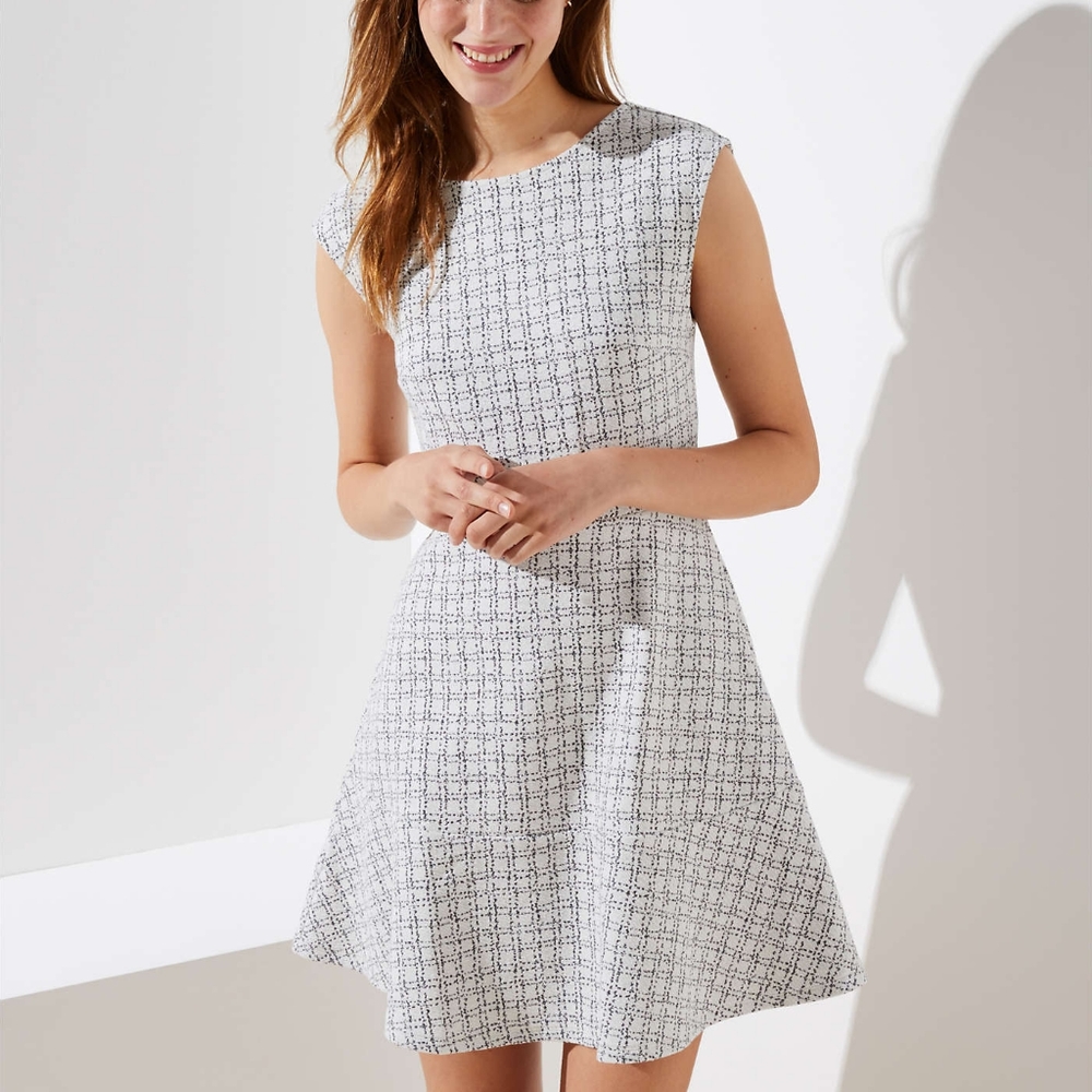 Checked Jacquard Flare Dress 6p